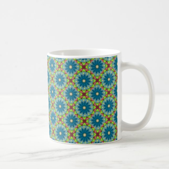 Blå Grönt Flödd Mönster Kaffemugg (Höger)