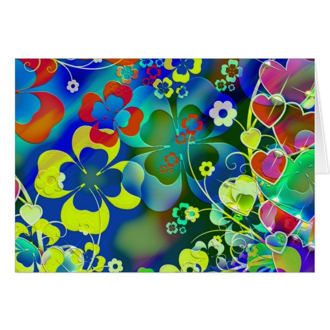 Blå Grönt Flowers Hälsningskort (Framsidan Horizontal)