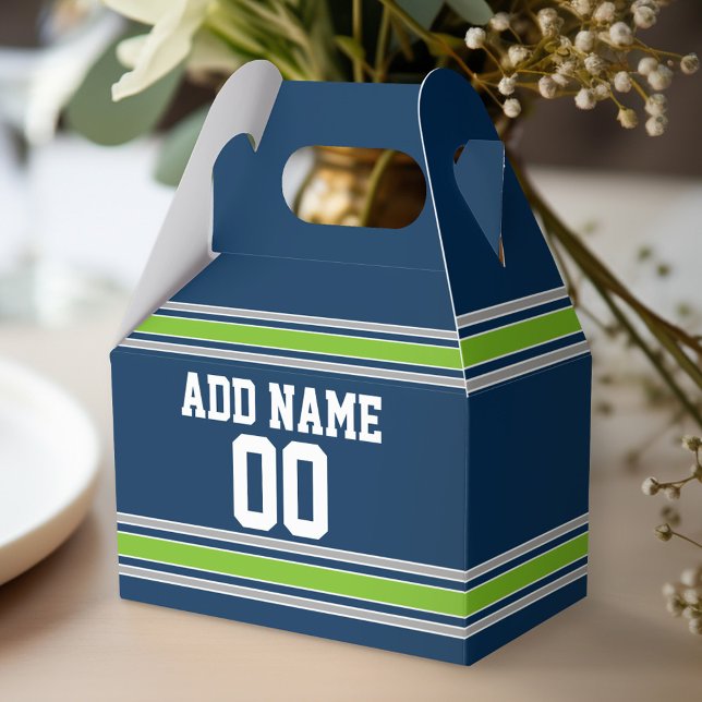 Blå Grönt Fotboll - eget namn - nummer Presentaskar (Personalized favor box - birthday party)