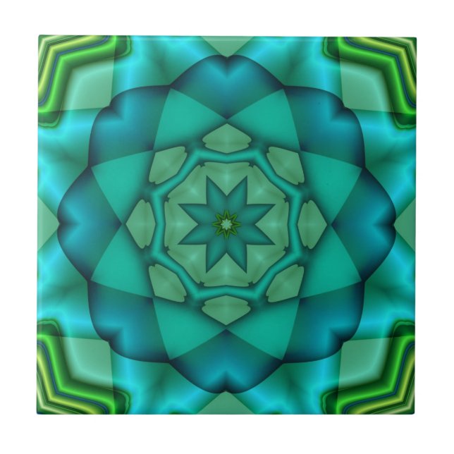 Blå Grönt Fractal Art Ceramic Tile Kakelplatta (Framsidan)
