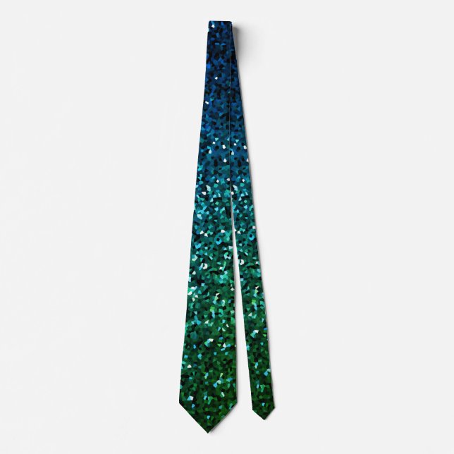 Blå Grönt Glitter Mönster Abstrakt Art Bröllop Slips (Framsida)