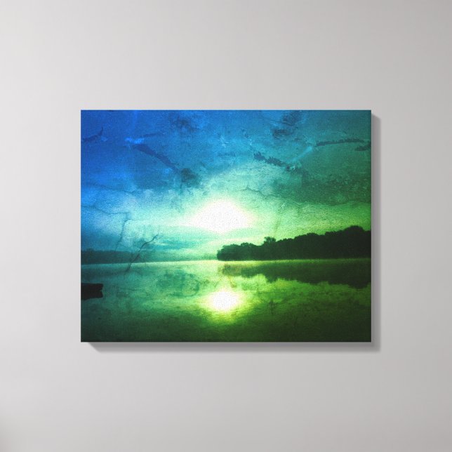 Blå Grönt God morgon abstrakt vid CT River Canvastryck (Framsida)