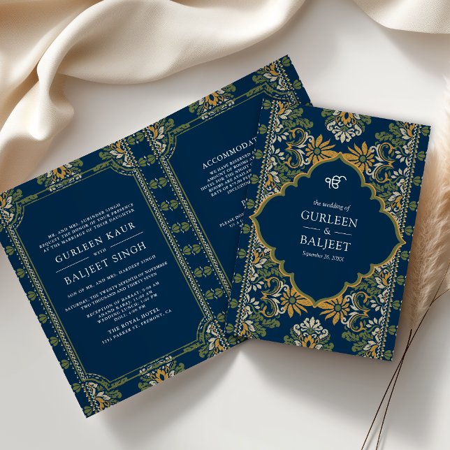 Blå Grönt Gult Ikat alla i en Sikh Bröllop Inbjudan (Skapare uppladdad)