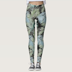Blå Grönt Handflatan Löv Black Leggings