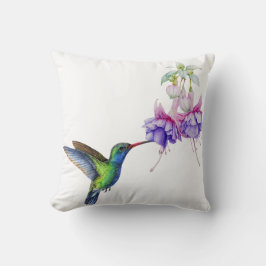 Blå Grönt Hummingbird med Lila blommor Kudde