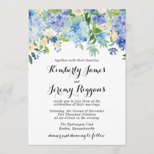 Blå Grönt Hydrangea Flower Wedding Car Inbjudningar