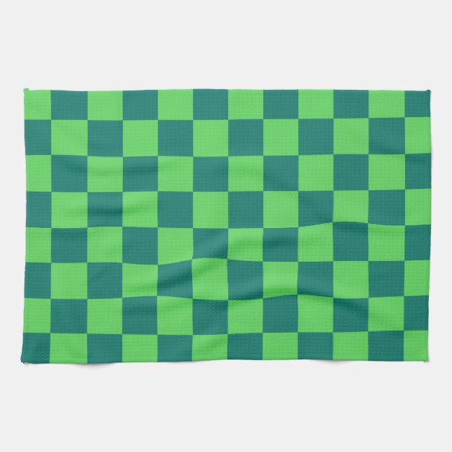 Blå Grönt Kontrollerad Gingham Mönster Kökshandduk (Horisontell)