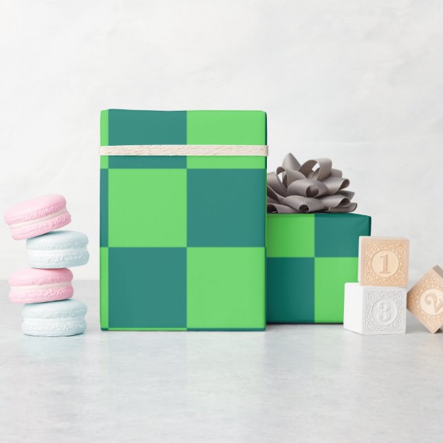 Blå Grönt Kontrollerad Gingham Mönster Presentpapper (Baby Shower)