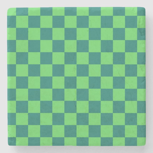 Blå Grönt Kontrollerad Gingham Mönster Stenunderlägg (Framsidan)