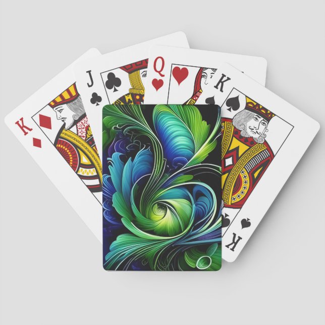 Blå Grönt Leafy Vegetarian abstrakt Casinokort (Baksidan)