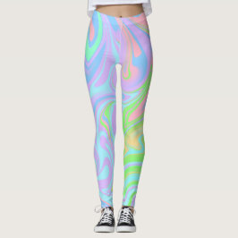 Blå Grönt Lila Rosa Swirl Abstract Design Leggings