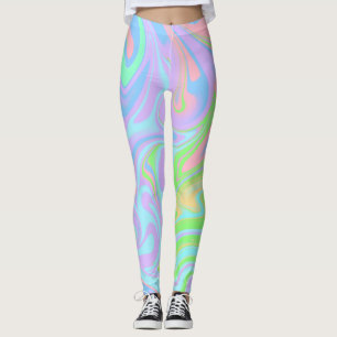 Blå Grönt Lila Rosa Swirl Abstract Design Leggings