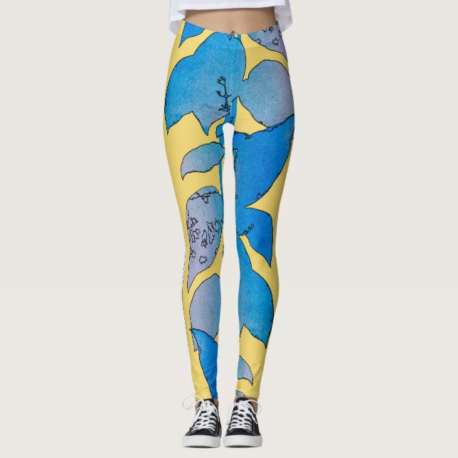 Blå Grönt Löv sommarbaljväxter Leggings (Framsida)