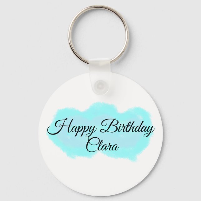 Blå grönt moln pastel grattis på födelsedagen mode nyckelring (Framsida)
