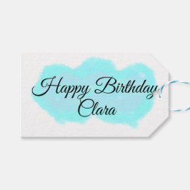 Blå grönt moln pastel grattis på födelsedagen mode presentetikett