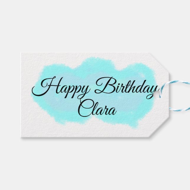 Blå grönt moln pastel grattis på födelsedagen mode presentetikett (Framsidan (Horisontell))