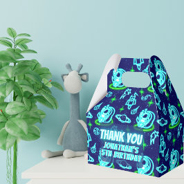 Blå Grönt Neon Glowing Space Astronaut Rockets Presentaskar