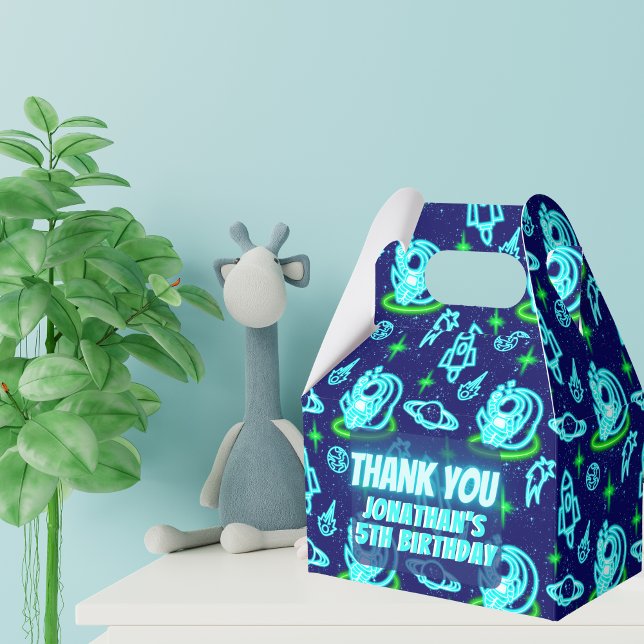 Blå Grönt Neon Glowing Space Astronaut Rockets Presentaskar (Skapare uppladdad)