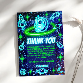 Blå Grönt Neon Glowing Space Planets Boy's Party Tack Kort