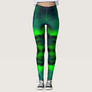 Blå Grönt NordLjus Abstrakt Art Mönster Leggings