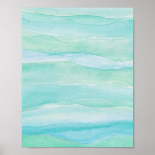 Blå Grönt Ocean Lagrar Abstrakt Watercolor Art Poster