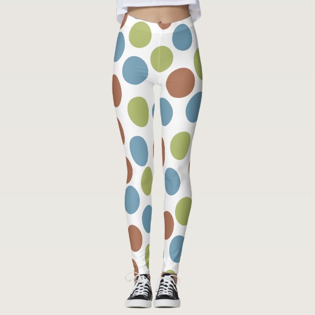 Blå, Grönt och bruna punkter Leggings (Framsida)