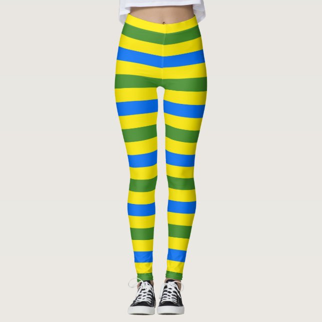 Blå Grönt och Gult Rand Design Leggings (Framsida)