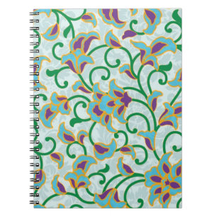 Blå Grönt- och Lila Retro-Blommigtens utformning Anteckningsbok Med Spiral