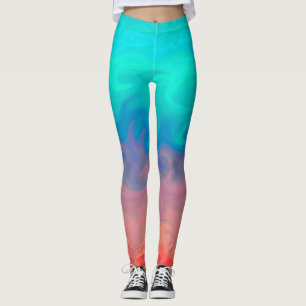 Blå Grönt och Orange Abstract Design Mönster Leggings