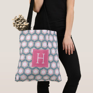 Blå Grönt och Rosa Geometric Mönster och Monogr Tygkasse