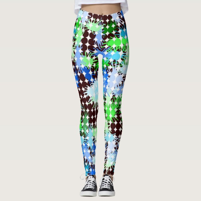 Blå, Grönt och svart färgspridare Leggings (Framsida)