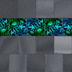 Blå Grönt och svart glitter vågigt mönster Kakelplatta