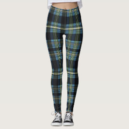 Blå, Grönt och svart tartan Leggings