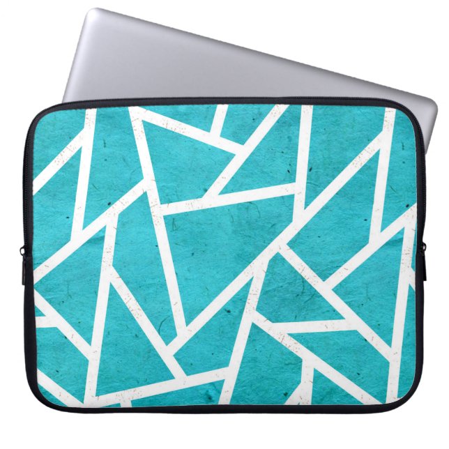 Blå grönt och vit mosaik mönster laptop fodral (Framsidan)