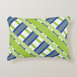 Blå Grönt och vit Rand Prydnadskudde