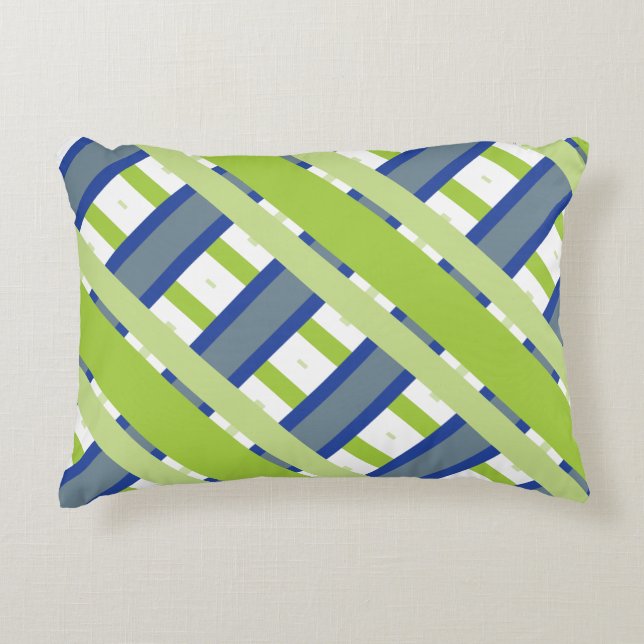 Blå Grönt och vit Rand Prydnadskudde (Framsidan)