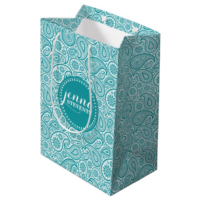 Blå Grönt och vit Vintage Paisley Mönster (Baksidan Vinklad)