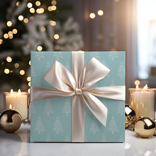 Blå Grönt och vitt Julgranar av enkel Blek Presentpapper (Simple Pale Blue-Green And White Christmas Trees Wrapping Paper)