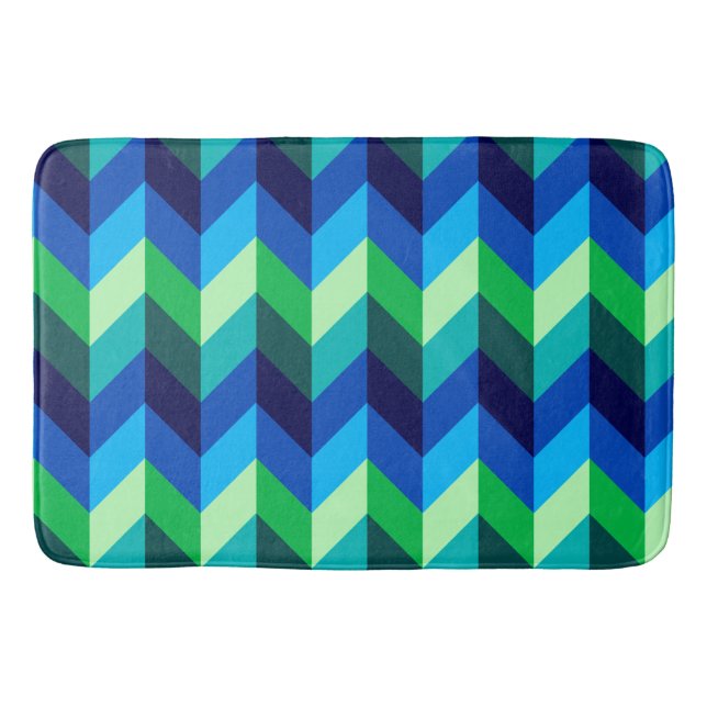 Blå Grönt Ombre Chevrons Large Bath Mat Badrumsmatta (Framsidan)