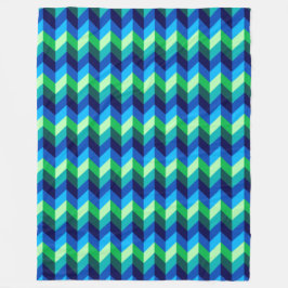 Blå Grönt Ombre Chevrons Large Fleece Blanket