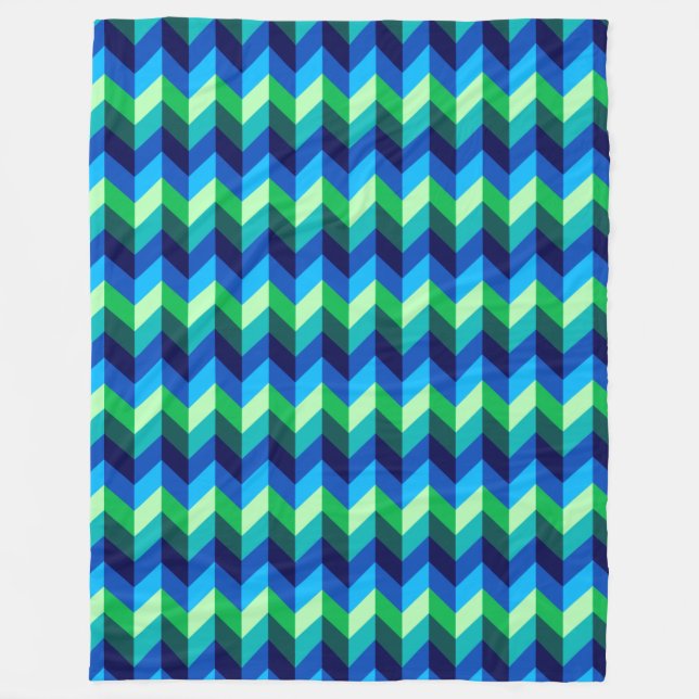 Blå Grönt Ombre Chevrons Large Fleece Blanket (Framsidan)
