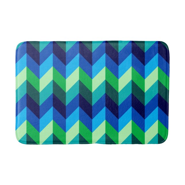 Blå Grönt Ombre Chevrons Medium Bath Mat Badrumsmatta (Framsidan)
