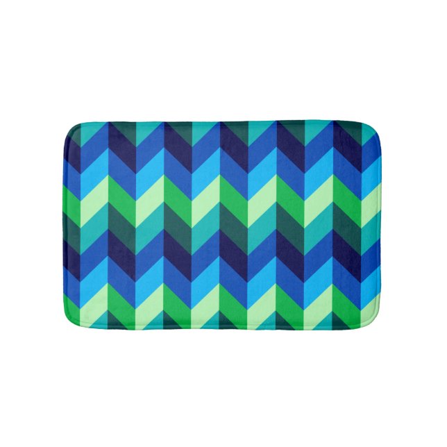 Blå Grönt Ombre Chevrons Small Bath Mat Badrumsmatta (Framsidan)