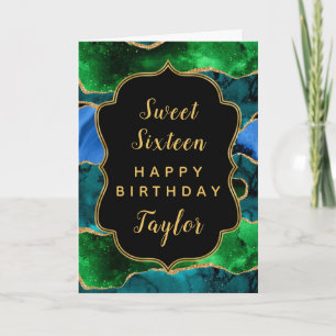 Blå Grönt Peacock Agate Sweet 16 Grattis på födels Kort