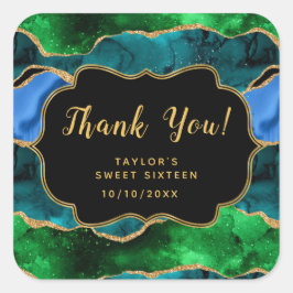 Blå Grönt Peacock Agate-Tack Fyrkantigt Klistermärke