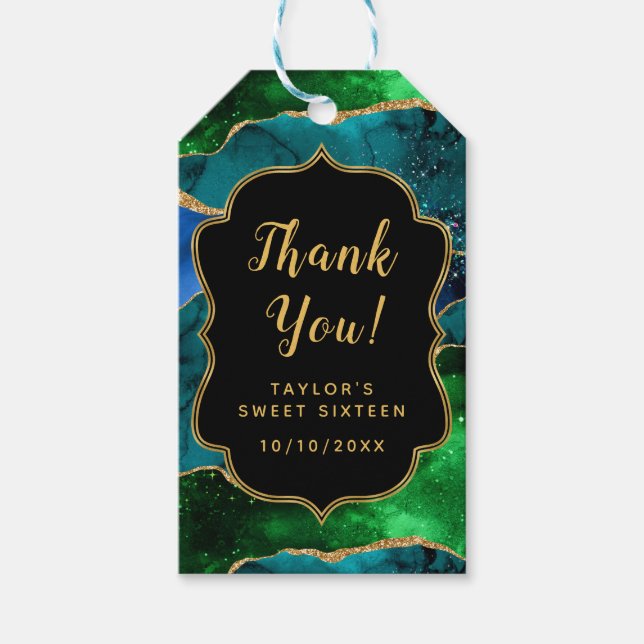 Blå Grönt Peacock Agate-Tack Presentetikett (Framsidan)