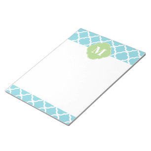 Blå Grönt Quatrefoil Monogram Anteckningsblock