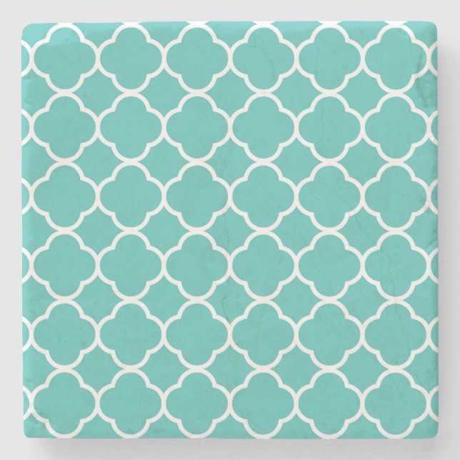Blå Grönt Quatrefoil Mönster Stenunderlägg (Framsidan)