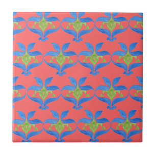 Blå, Grönt, Röda Art nouveau Mönstren Tile Kakelplatta