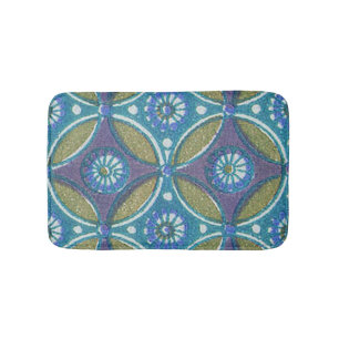 Blå Grönt Rustic Boho Geometric Circle Mönster Badrumsmatta